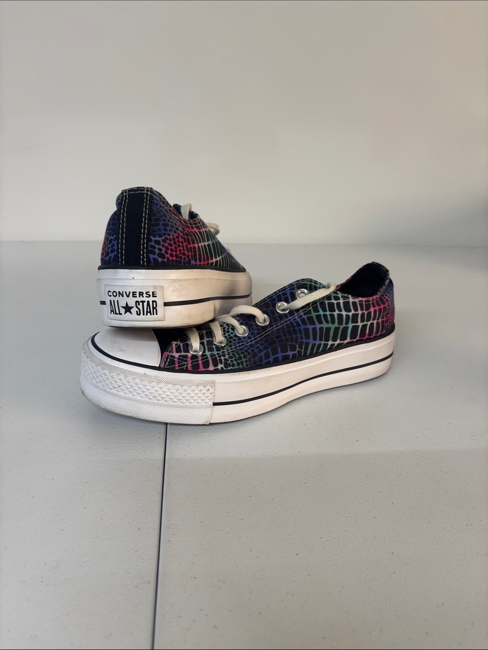 Converse Low Top Sneakers - Black with Rainbow Croc-Scale Print - Picture 1 of 10